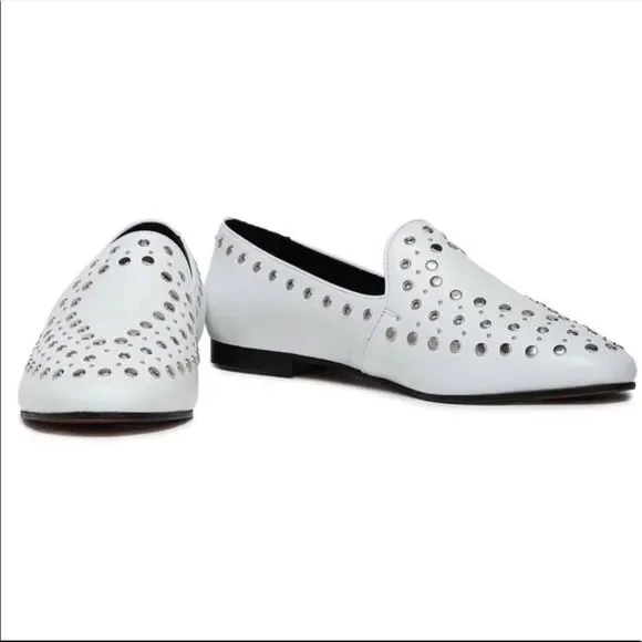 NEW Sandro Bary Studded Leather Loafers white 8 white - Picture 1 of 14